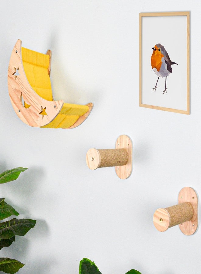 DITOSH Wall Cat Bed Moon Hammock Wall Mounted Shelf with 2 Steps Climbing Sheves and Sisal Platforms Rope Scratching Post Wood Wall Furniture Bridge Ladder Wooden Indoor Cats Wall Bed-Moon Set - Image 4