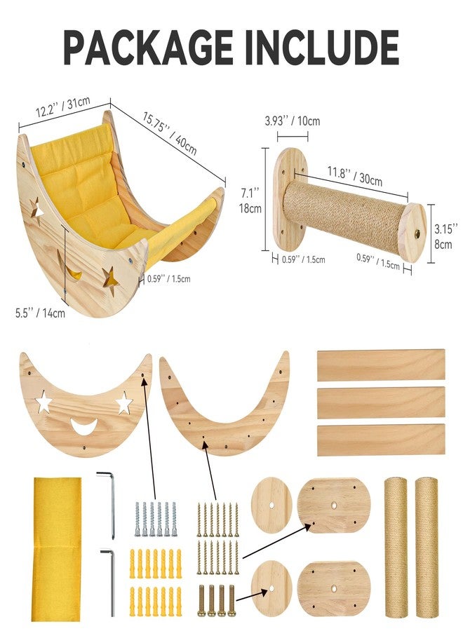 DITOSH Wall Cat Bed Moon Hammock Wall Mounted Shelf with 2 Steps Climbing Sheves and Sisal Platforms Rope Scratching Post Wood Wall Furniture Bridge Ladder Wooden Indoor Cats Wall Bed-Moon Set - Image 3
