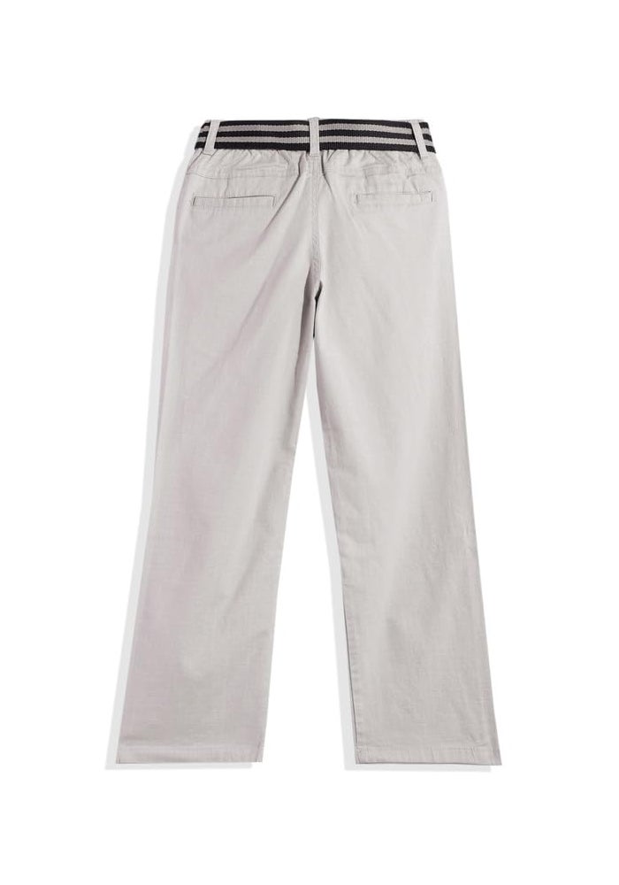 CAVIO Boys Cotton Solid Regular Fit Trousers with Belt - Grey - Image 2