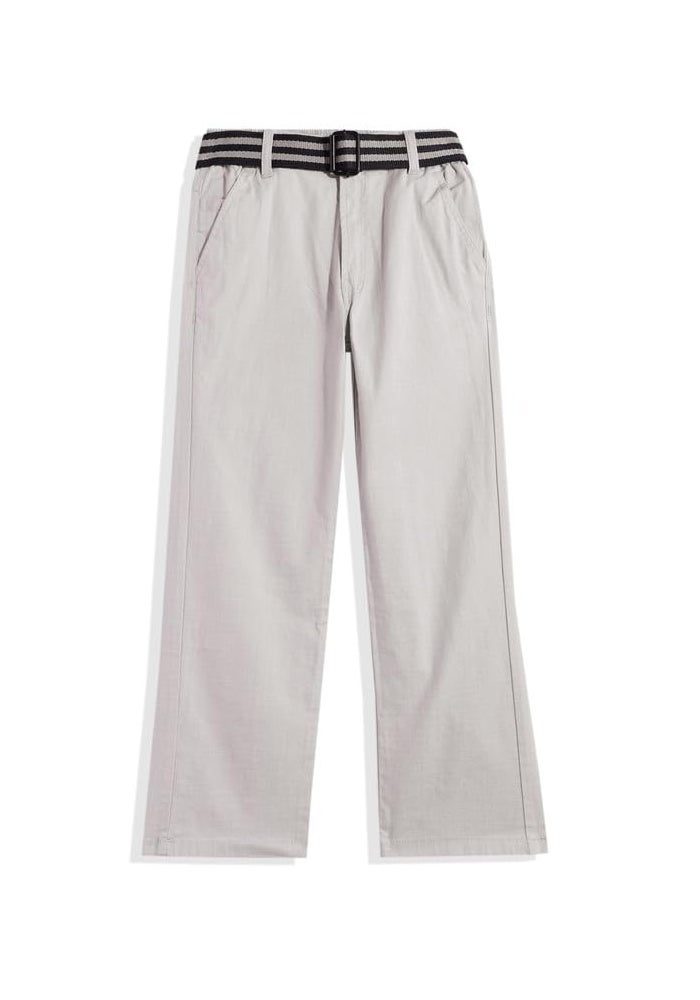 CAVIO Boys Cotton Solid Regular Fit Trousers with Belt - Grey - Image 1