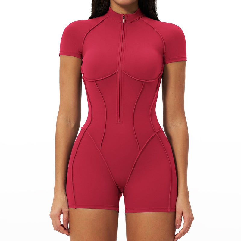European and American Cross-Border Fitness Jumpsuit with Stand-Up Collar, Zipper, and Butt-Lifting Design for Yoga and Home Workouts