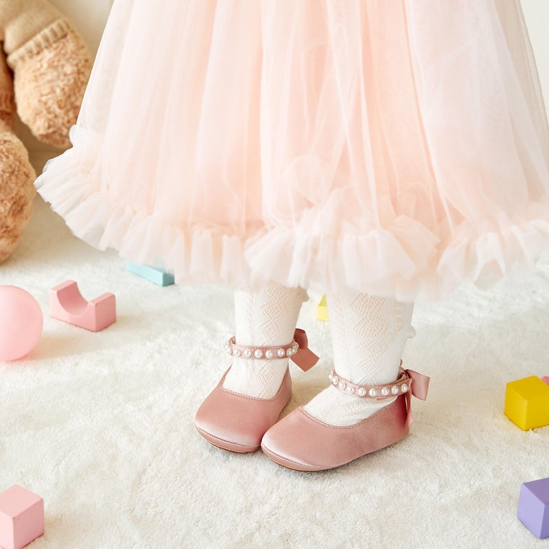 PHIRAMIN Baby Girls Satin Pink Mary Jane Flats - Infant 18-24 Months Walking Shoes Soft Rubber Sole Princess Wedding - Image 2