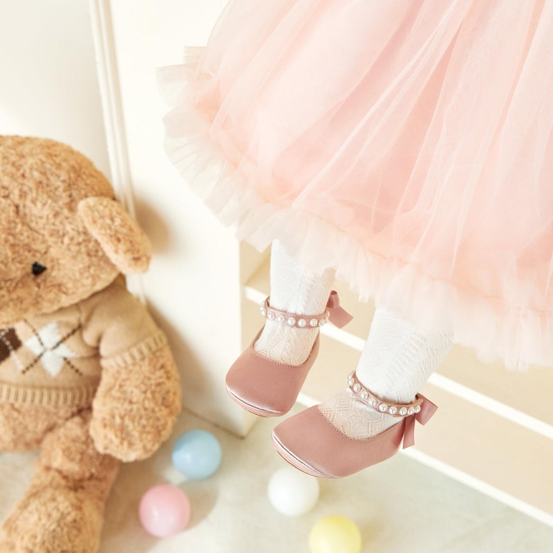 PHIRAMIN Baby Girls Satin Pink Mary Jane Flats - Infant 18-24 Months Walking Shoes Soft Rubber Sole Princess Wedding - Image 3
