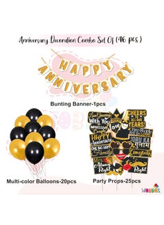 WOBBOX Wobbox Anniversary Party Props with Golden & White Balloon Text Bunting Banner & Balloon, Anniversary Party Decoration (47 Pcs Combo)  - Image 2