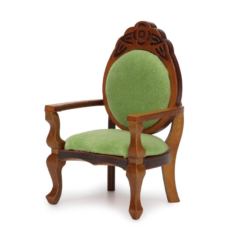 Cutemini Dollhouse Chair Miniature Furniture Retro Vintage Chair Wooden Accessories 1:12 Chairs Upholstered Victorian Carved Armchair for Christmas Decoration Ornament (B) - Image 4