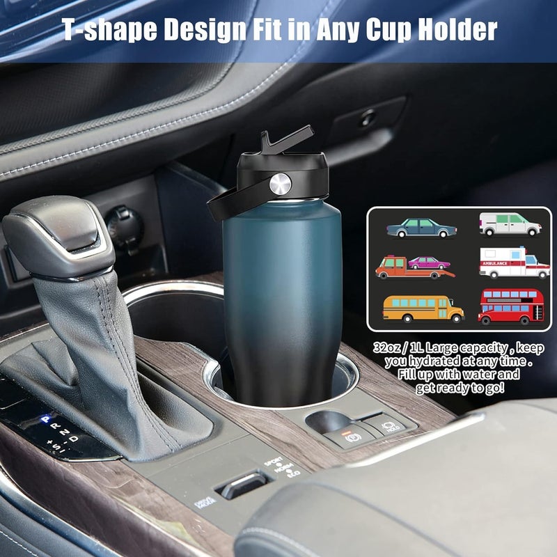 HYDROWION 40 oz Insulated Water Bottle with Straw fit in Car Cup Holder(Cold 48 hrs, Hot 24 hrs) Drinking Bottle with Straw Lid, Spout Lid and Flex Cap Leakproof Travel Thermo Mugï¼ŒLaser Grey - Image 4