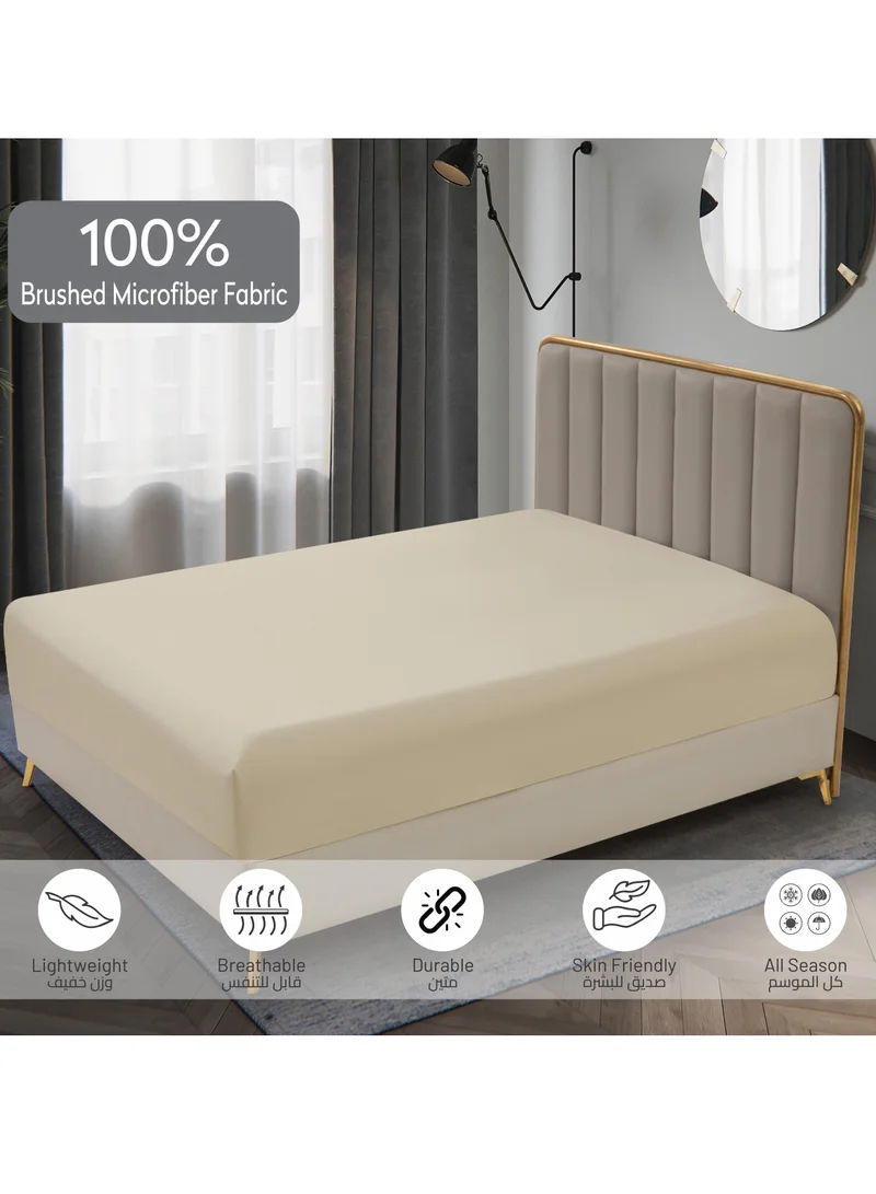 Donetella Bedding Fitted Sheet 3-Pcs Super King Size Solid Bed Sheet Set Fits(200x200CM) With Pillowcases And 35 CM Extra Deep Brushed Microfiber Bed Sheet,Beige