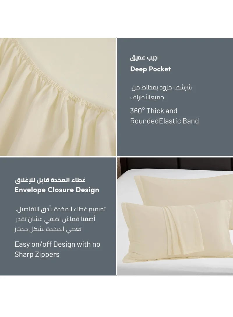 Donetella Bedding Fitted Sheet 3-Pcs Super King Size Solid Bed Sheet Set Fits(200x200CM) With Pillowcases And 35 CM Extra Deep Brushed Microfiber Bed Sheet,Beige