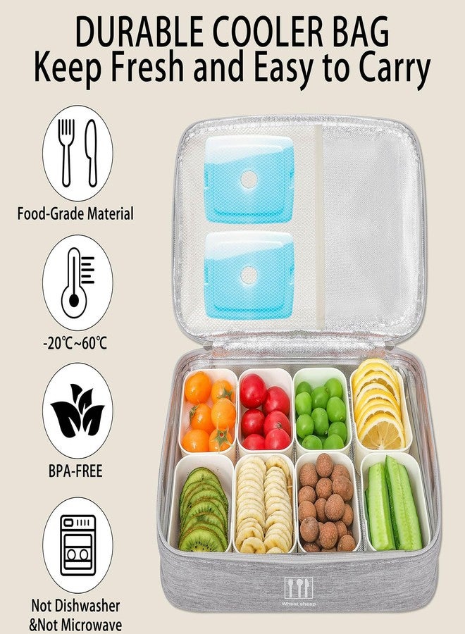 WETRBWEH Snack Box Container with Insulated Cooler Bag, Divided Serving Tray with Lid and Handle Beach Essentials, Snackle Box Veggie Tray Fruit Tray with 8 Compartments & 8 Forks & 2 Spoon - Image 2