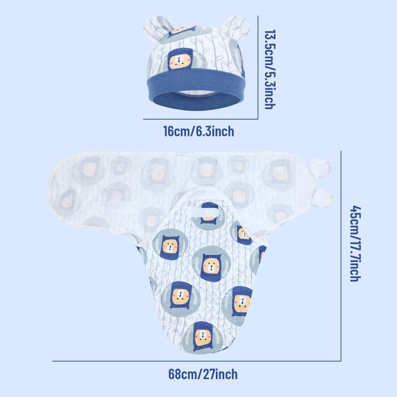Cinaci 2 Pack Adjustable Soft Cotton Blend Newborn Baby Receiving Swaddle Blankets Sleep Sacks with Nursery Hats Caps Beanies Bonnets for Baby Girls Boys Newborns Infants - Image 2