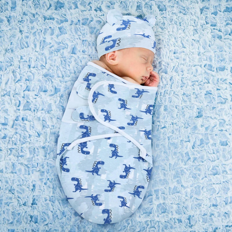 Cinaci 2 Pack Adjustable Soft Cotton Blend Newborn Baby Receiving Swaddle Blankets Sleep Sacks with Nursery Hats Caps Beanies Bonnets for Baby Girls Boys Newborns Infants - Image 5