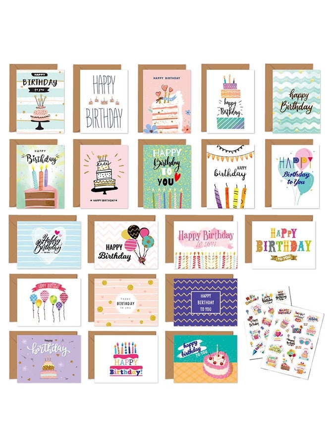 GIFT 20 Funny Happy Birthday Cards Bulk with Envelopes & Stickers Blank Greeting Card 4"x6" for Office Kids, Women, Men, Friends, Family, Work, and Office (Watercolor) - Image 1