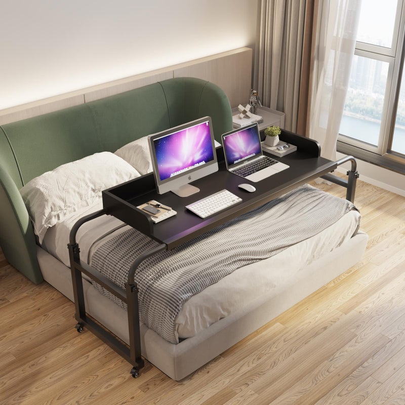 Overbed Table with Wheels Overbed Desk Over Bed Desk King Queen Bed Table Overbed Laptop Table Over Bed Table with WheelsBlack
