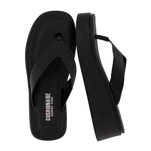 CUSHIONAIRE Women's Pippin thong platform sandal with +Memory Foam, Black 8 - Image 1