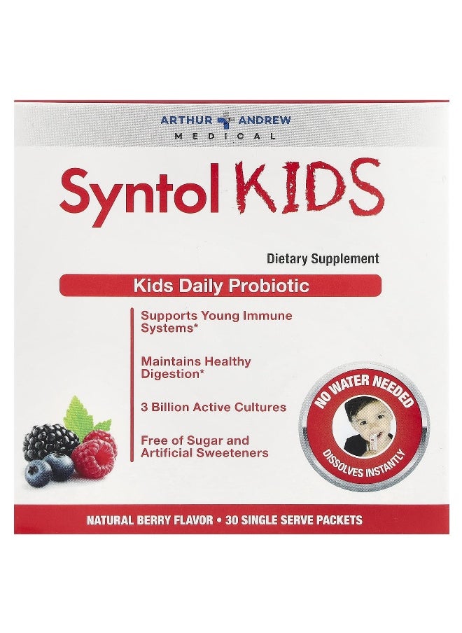 Arthur Andrew Medical Arthur Andrew Medical, Syntol Kids, Kids Daily Probiotic, Natural Berry, 3 Billion, 30 Single Serve Packets  - Image 1