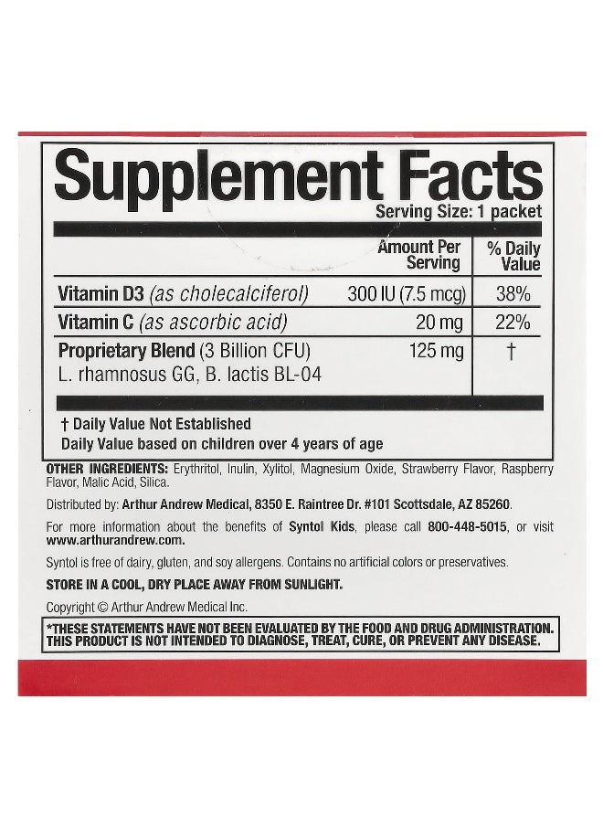 Arthur Andrew Medical Arthur Andrew Medical, Syntol Kids, Kids Daily Probiotic, Natural Berry, 3 Billion, 30 Single Serve Packets  - Image 2