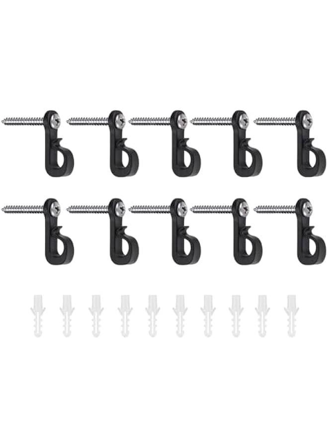 Indoor Outdoor Light Hanger Hooks,10 Sets Screw Hooks Clips for Hanging String Lights Fairy Lights Patio Light (Black) - Image 1