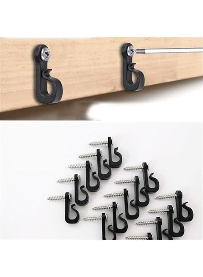 Indoor Outdoor Light Hanger Hooks,10 Sets Screw Hooks Clips for Hanging String Lights Fairy Lights Patio Light (Black) - Image 2