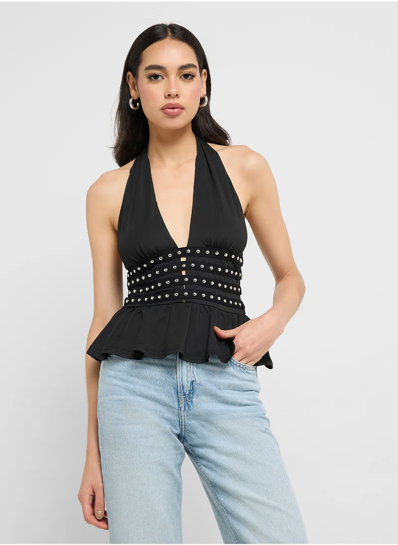 جينجر Halter Neck Top With Rivet Detail
