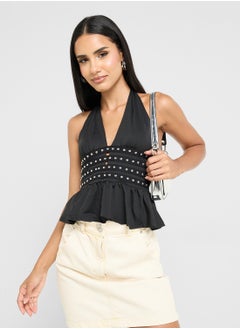 Ginger Halter Neck Top With Rivet Detail  - Image 1
