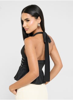Ginger Halter Neck Top With Rivet Detail  - Image 2
