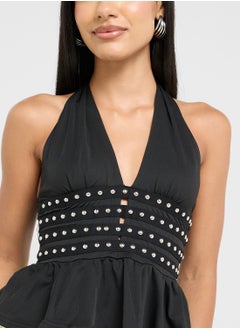 Ginger Halter Neck Top With Rivet Detail  - Image 3
