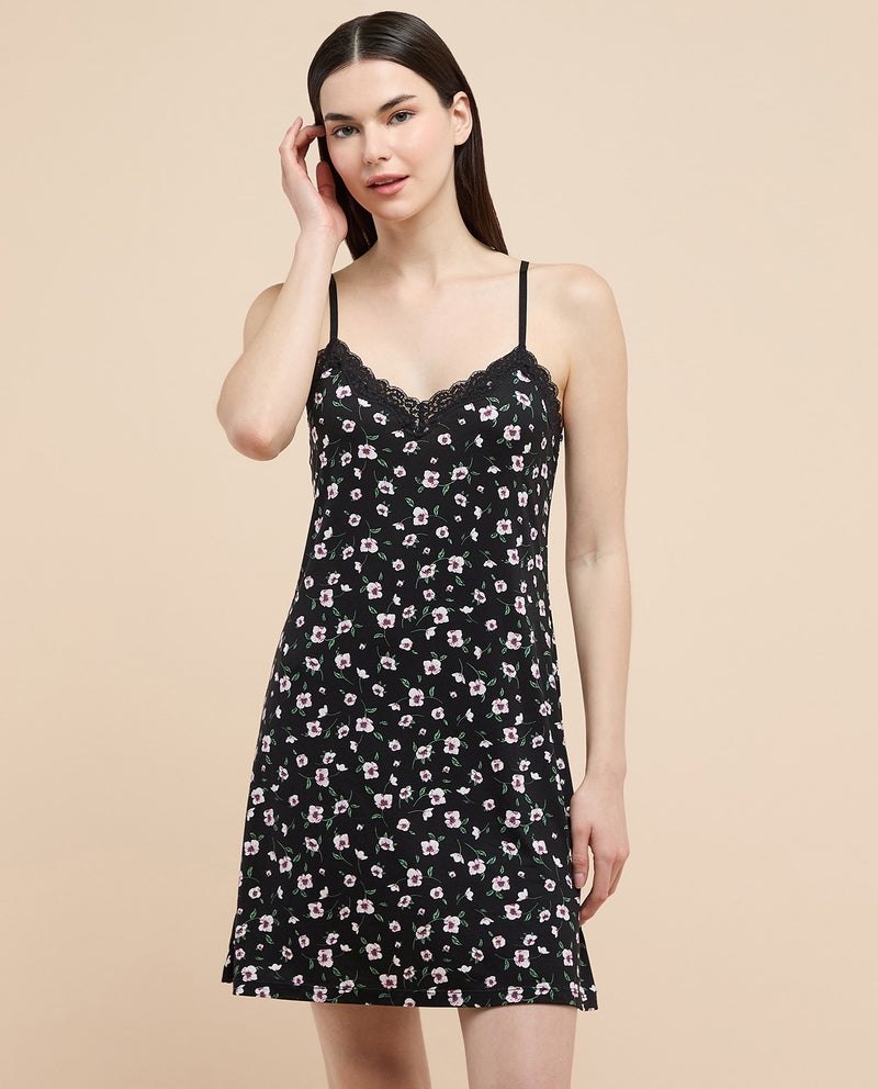 R&B Printed Strappy Nightdress with V-Neck - Image 1