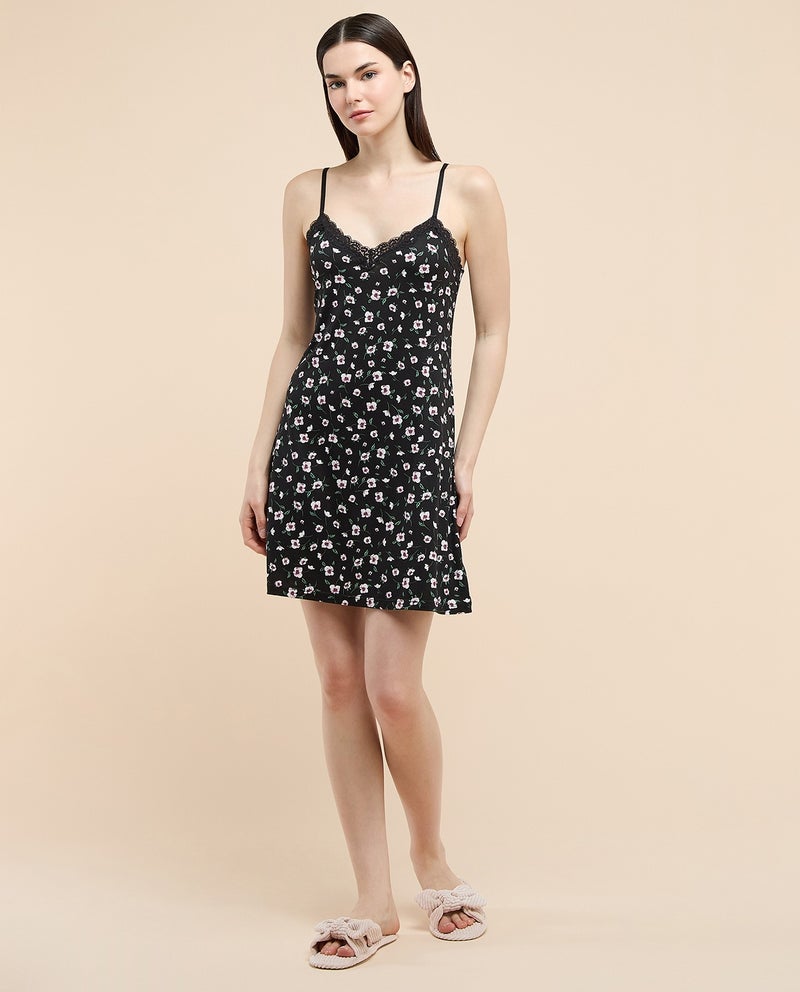 R&B Printed Strappy Nightdress with V-Neck - Image 3