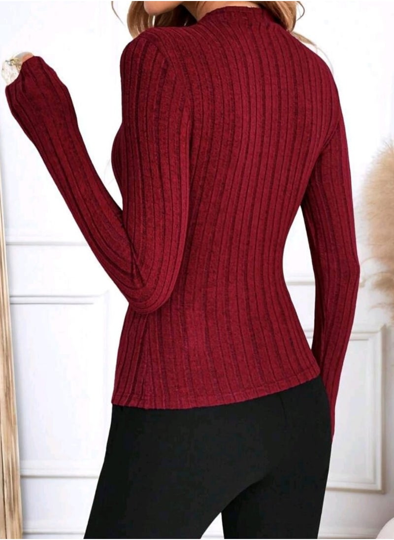 Shein - SHEIN Clasi Women's Ribbed Crew Neck Cutout Oblique Collar Waist Ruched Fitted Top, - Image 1