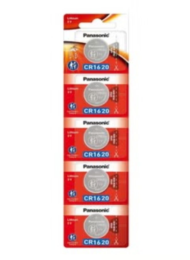 Panasonic Pack of 5 silver CR1620 coin batteries