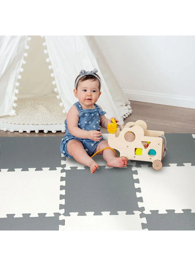 بامبل آند بيرد 9 Pieces Baby Play Mat - Motor Skills - Educational Mat - Non - Toxic Eva Foam - Waterproof - Easy To Clean - Easy To Store - + 12 Edges - 60Cm X 60Cm X 1.2Cm - Grey