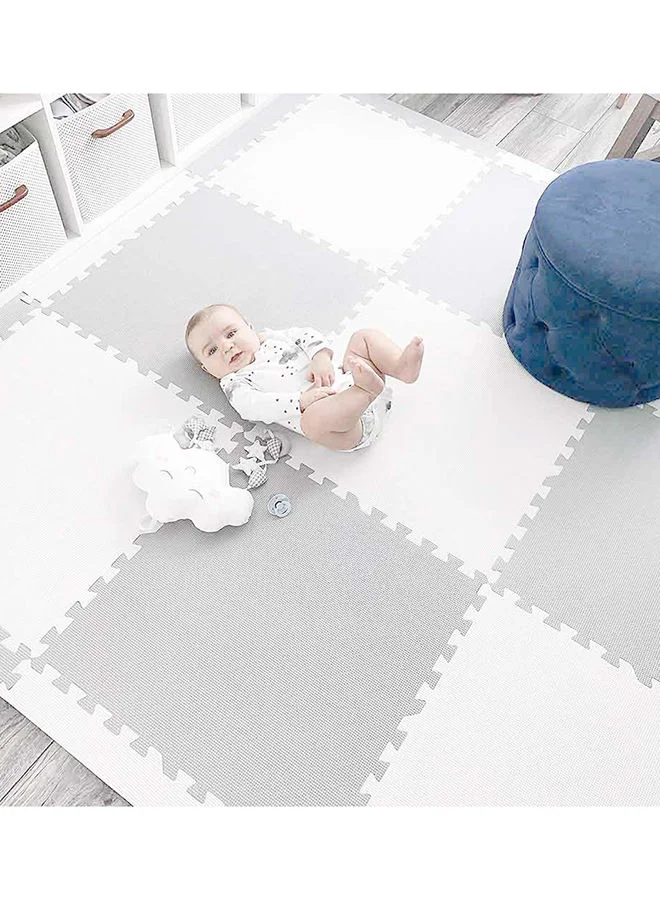 بامبل آند بيرد 9 Pieces Baby Play Mat - Motor Skills - Educational Mat - Non - Toxic Eva Foam - Waterproof - Easy To Clean - Easy To Store - + 12 Edges - 60Cm X 60Cm X 1.2Cm - Grey