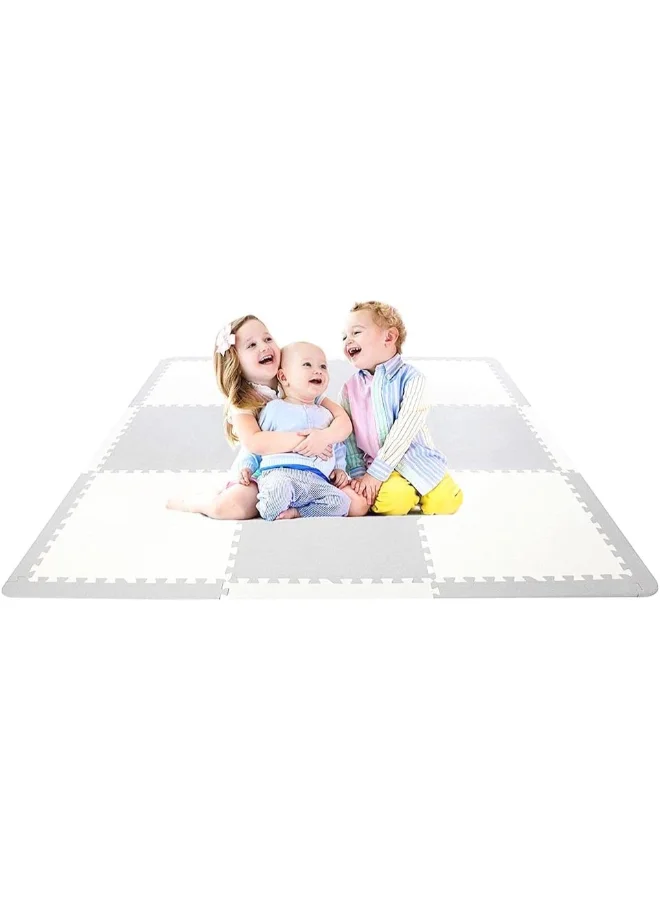 بامبل آند بيرد 9 Pieces Baby Play Mat - Motor Skills - Educational Mat - Non - Toxic Eva Foam - Waterproof - Easy To Clean - Easy To Store - + 12 Edges - 60Cm X 60Cm X 1.2Cm - Grey