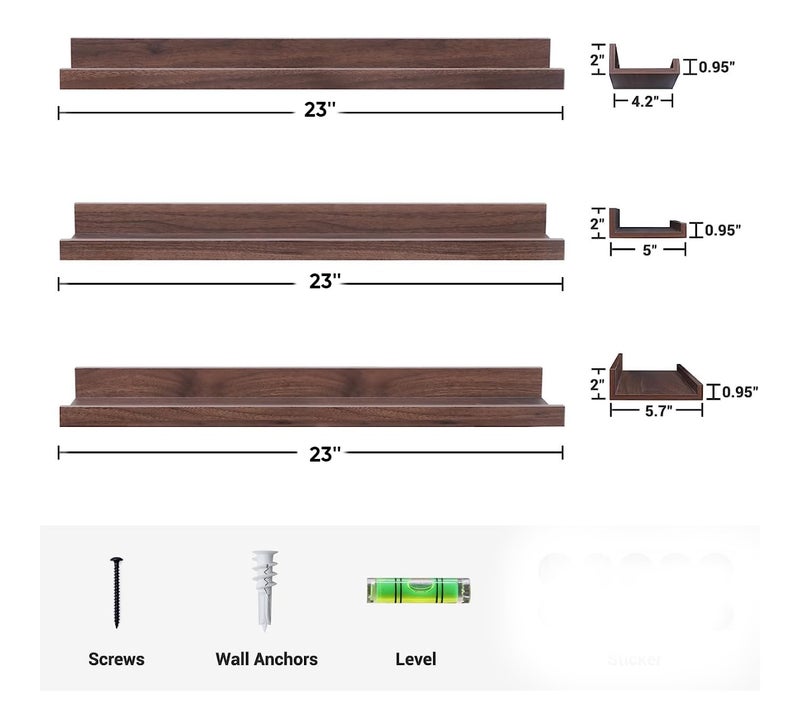 Streem Sheesham Wood Floating Shelves, Wall Shelves Set of 3, Picture Shelf Photo Ledge Shelves for Bathroom Kitchen and Bedroom,Livingroom & Office (23 inch, Walnut) - Image 4