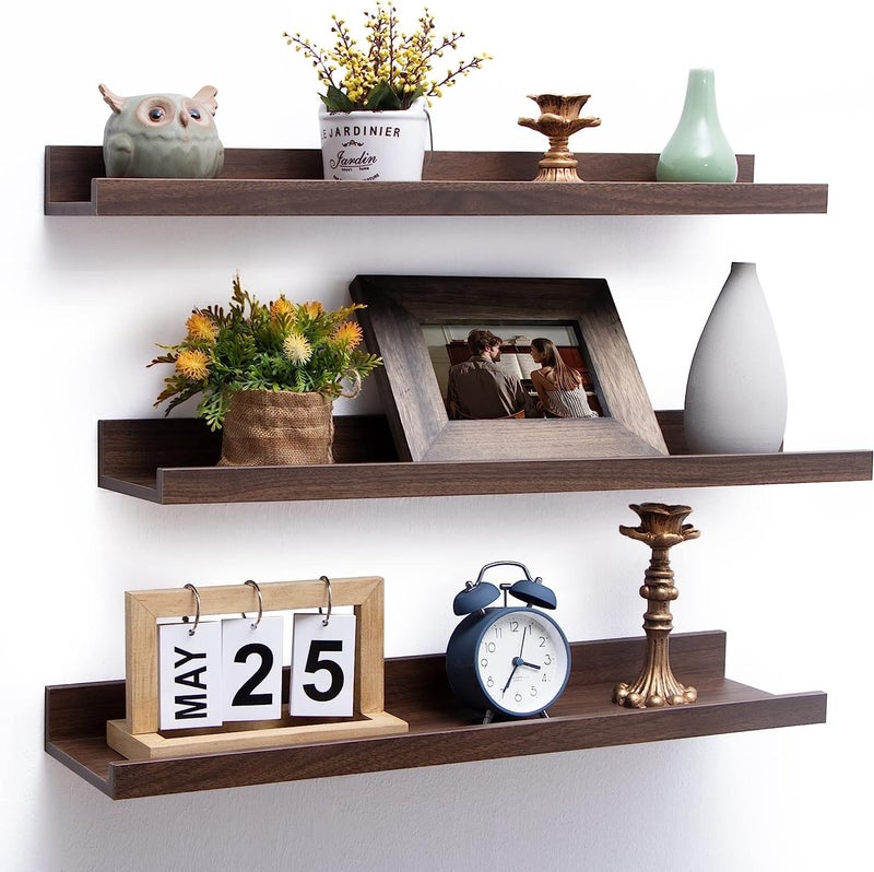 Streem Sheesham Wood Floating Shelves, Wall Shelves Set of 3, Picture Shelf Photo Ledge Shelves for Bathroom Kitchen and Bedroom,Livingroom & Office (23 inch, Walnut) - Image 1