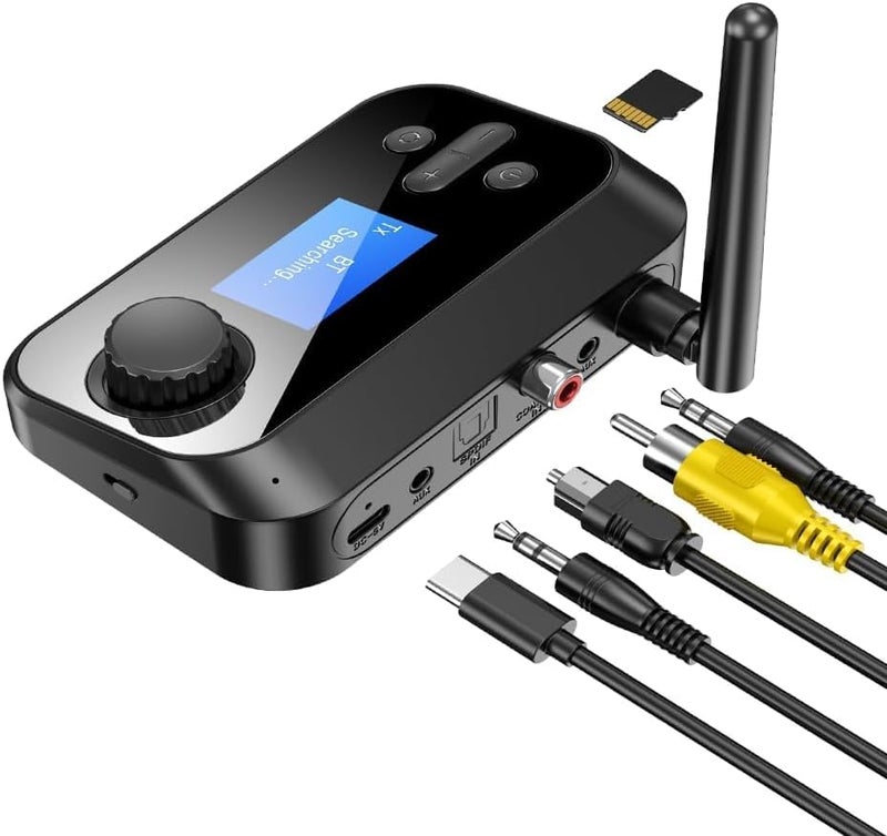 Tobo Bluetooth Transmitter for TV, Audio Adapter Receiver for Home Stereo with Volume Control ON/Off Switch LCD Display 3.5mm Aux/Optical/Coaxial/TFCard, Long Range Bluetooth 5.3 Adapter TD-1182WA - Image 1