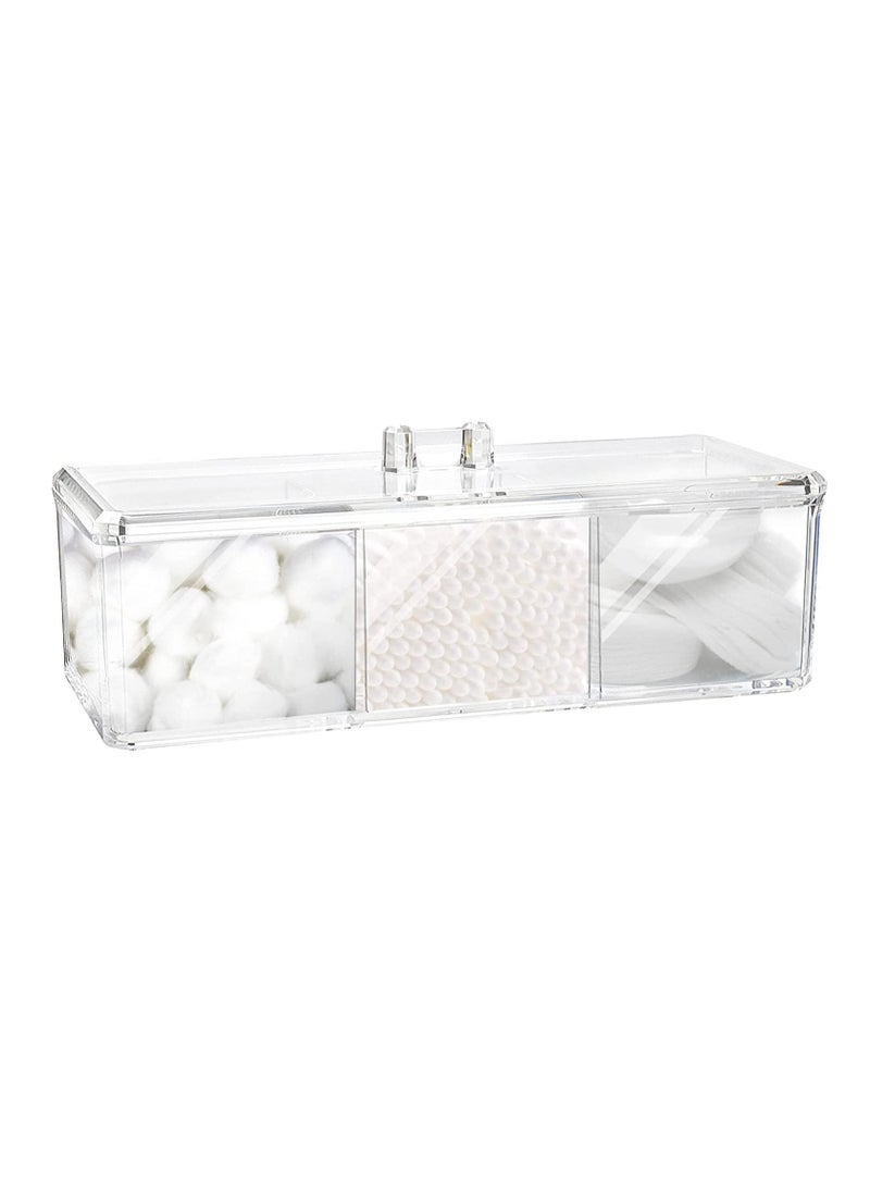SYOSI Square Qtip Holder Dispenser, 3 Compartments Cotton Ball Holder, Bathroom Canisters for Swab, Ball, Pad Organizer, Clear Acrylic Containers with Lid Vanity Countertop Rectangle and Swab Organizer - Image 1