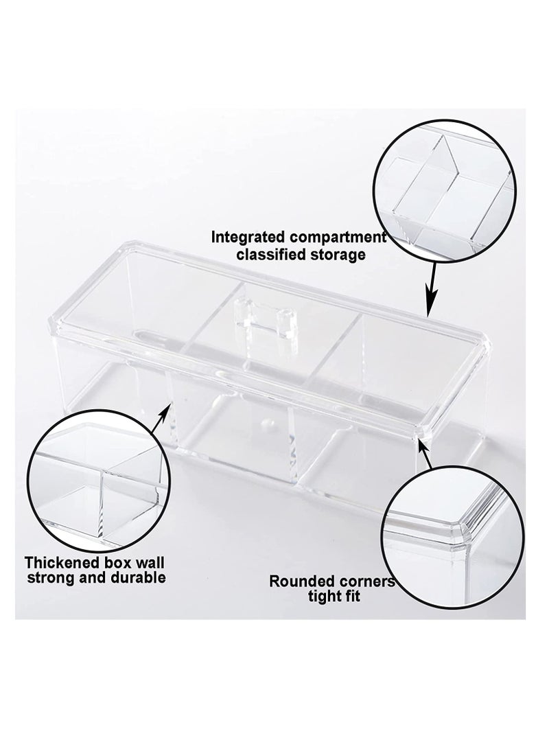 SYOSI Square Qtip Holder Dispenser, 3 Compartments Cotton Ball Holder, Bathroom Canisters for Swab, Ball, Pad Organizer, Clear Acrylic Containers with Lid Vanity Countertop Rectangle and Swab Organizer - Image 3