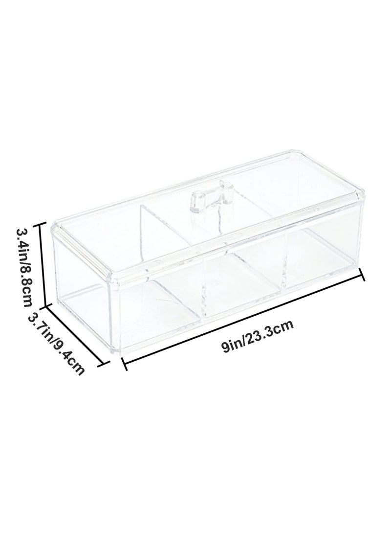 SYOSI Square Qtip Holder Dispenser, 3 Compartments Cotton Ball Holder, Bathroom Canisters for Swab, Ball, Pad Organizer, Clear Acrylic Containers with Lid Vanity Countertop Rectangle and Swab Organizer - Image 2