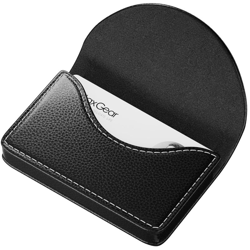 MaxGear Business Card Holder, PU Leather Business Card Case Pocket Business Card Holders for Men or Women, Professional Slim Business Card Carrier Name Card Holder Wallet With Magnetic Shut, Black - Image 1