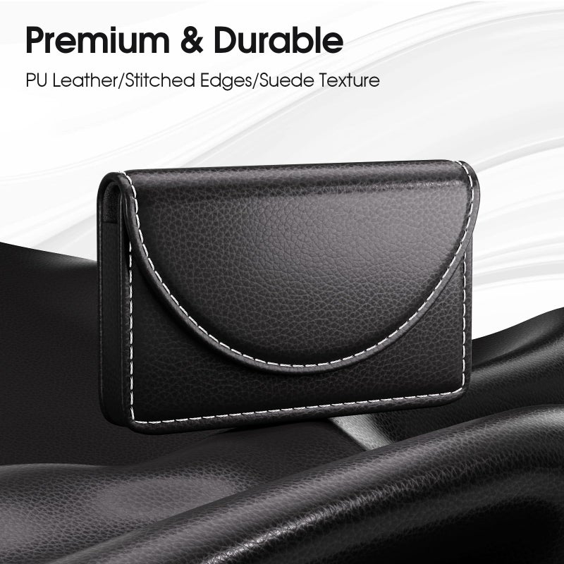 MaxGear Business Card Holder, PU Leather Business Card Case Pocket Business Card Holders for Men or Women, Professional Slim Business Card Carrier Name Card Holder Wallet With Magnetic Shut, Black - Image 2