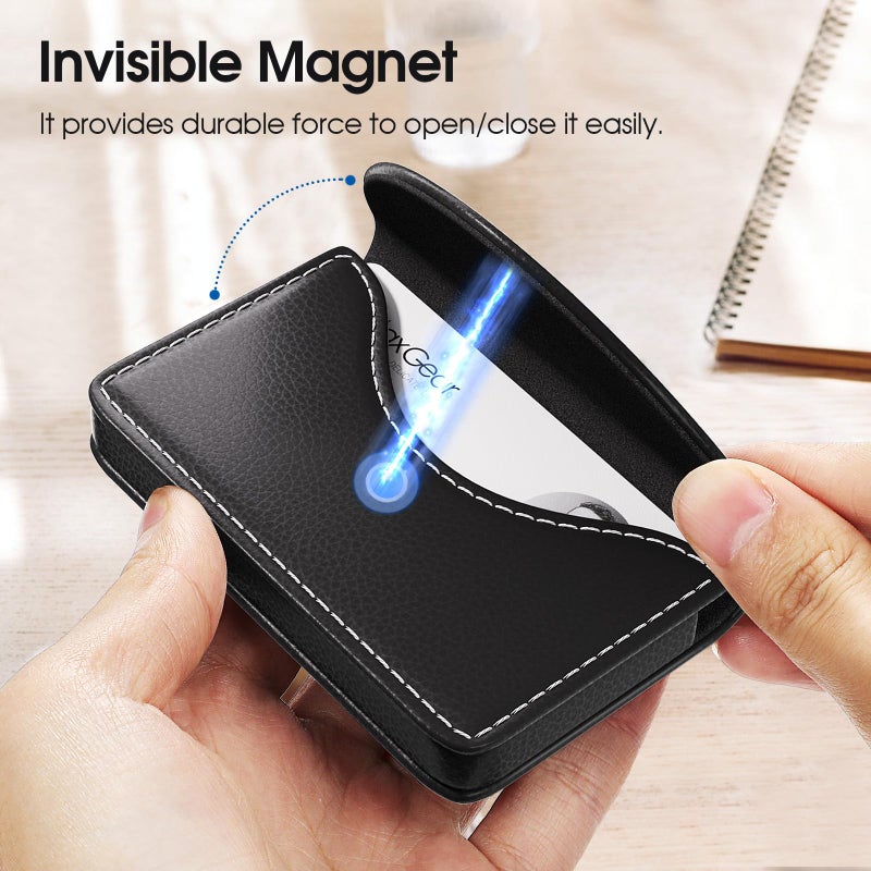 MaxGear Business Card Holder, PU Leather Business Card Case Pocket Business Card Holders for Men or Women, Professional Slim Business Card Carrier Name Card Holder Wallet With Magnetic Shut, Black - Image 4