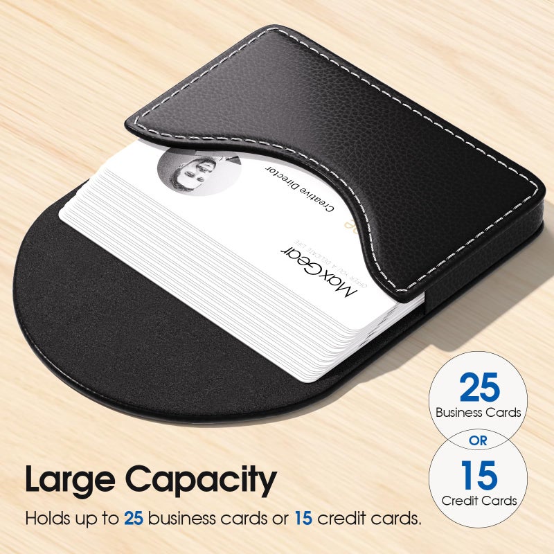 MaxGear Business Card Holder, PU Leather Business Card Case Pocket Business Card Holders for Men or Women, Professional Slim Business Card Carrier Name Card Holder Wallet With Magnetic Shut, Black - Image 3