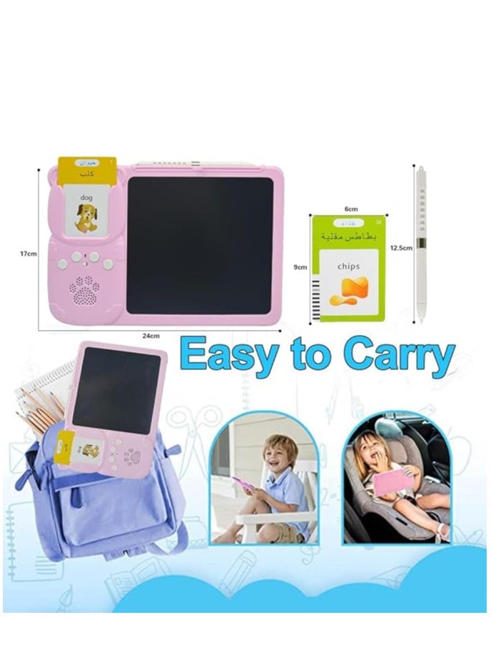 Ouyoo Talking English والبطاقات الفلاش العربية - 8 "LCD كتابة الكمبيوتر اللوحي للأطفال 3-12 ، 510 كلمات البصر ، خطاب الجيب الصغير ، وسادة رسم رسم ، ألعاب تعليمية مبكرة للبنين والبنات (العربية - الوردي) - Image 4