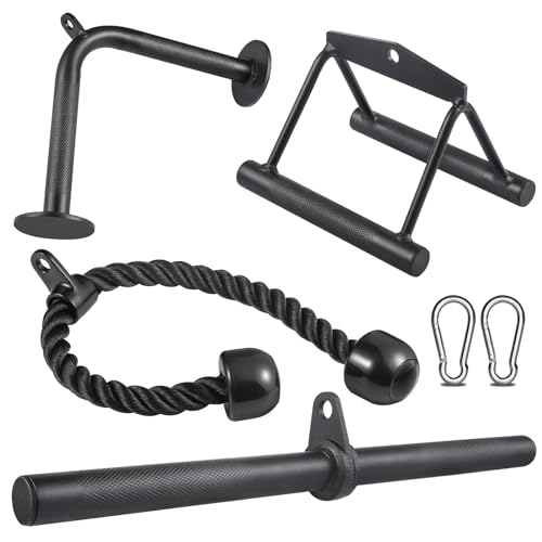 SERTT Workout Cable Machine Attachment for Home Gym, SERTT LAT Pulldown Attachments, Cable Accessories for Weight Training, Straight Pull Down Bar, Tricep Rope, Double D Row Handle, V-Shaped Bar - Image 1