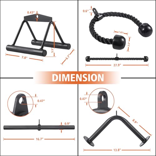SERTT Workout Cable Machine Attachment for Home Gym, SERTT LAT Pulldown Attachments, Cable Accessories for Weight Training, Straight Pull Down Bar, Tricep Rope, Double D Row Handle, V-Shaped Bar - Image 2
