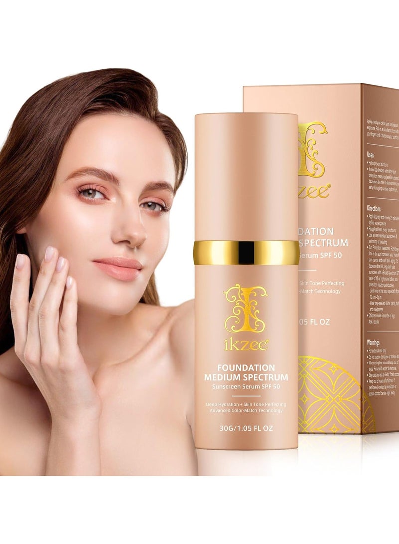 IKZEE Color Changing Foundation, 4 in 1 Full Coverage SPF50+ Flawless Foundation, Hydrating Longwearing & Waterproof Concealer for All Skin Types, Hides Wrinkles and Lines - Image 1