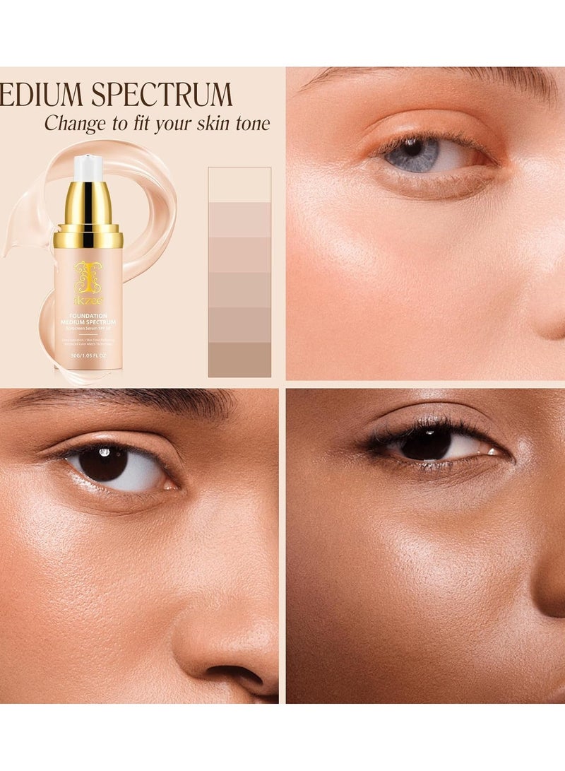 IKZEE Color Changing Foundation, 4 in 1 Full Coverage SPF50+ Flawless Foundation, Hydrating Longwearing & Waterproof Concealer for All Skin Types, Hides Wrinkles and Lines - Image 4