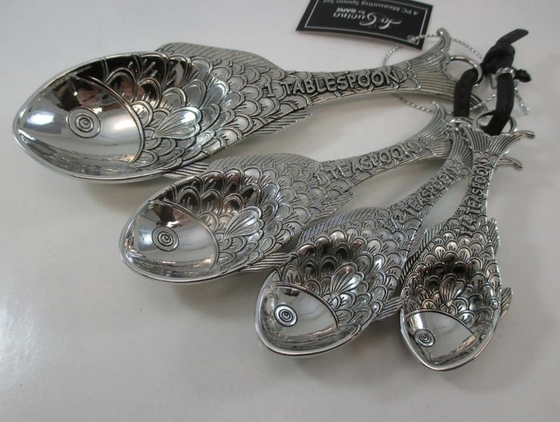 GANZ طقم جانز 4 قطع، ملعقة قياس على شكل سمكة، مقاس واحد، فضي - Image 3