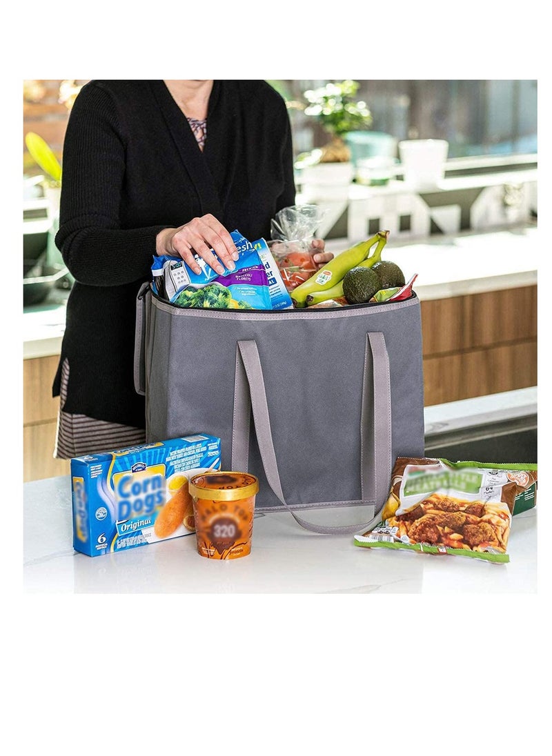 Excefore - Lunch Delivery Bag Large, Insulated Shopping Bag, Reusable Cool Bag, Food Cooler Bag, Washable, Reinforced Bottom and Handles, Insulated Grocery Bags for Hot Or Cold Food(Grey) - Image 1